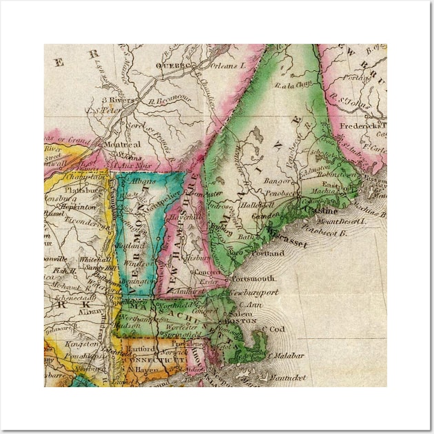 Vintage Map of New England (1822) Wall Art by Bravuramedia